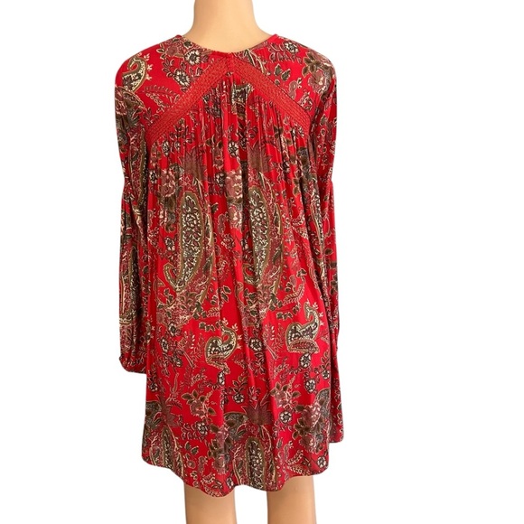 Free People Red Rain or Shine Printed Dress in Poppy Combo - Picture 7 of 9